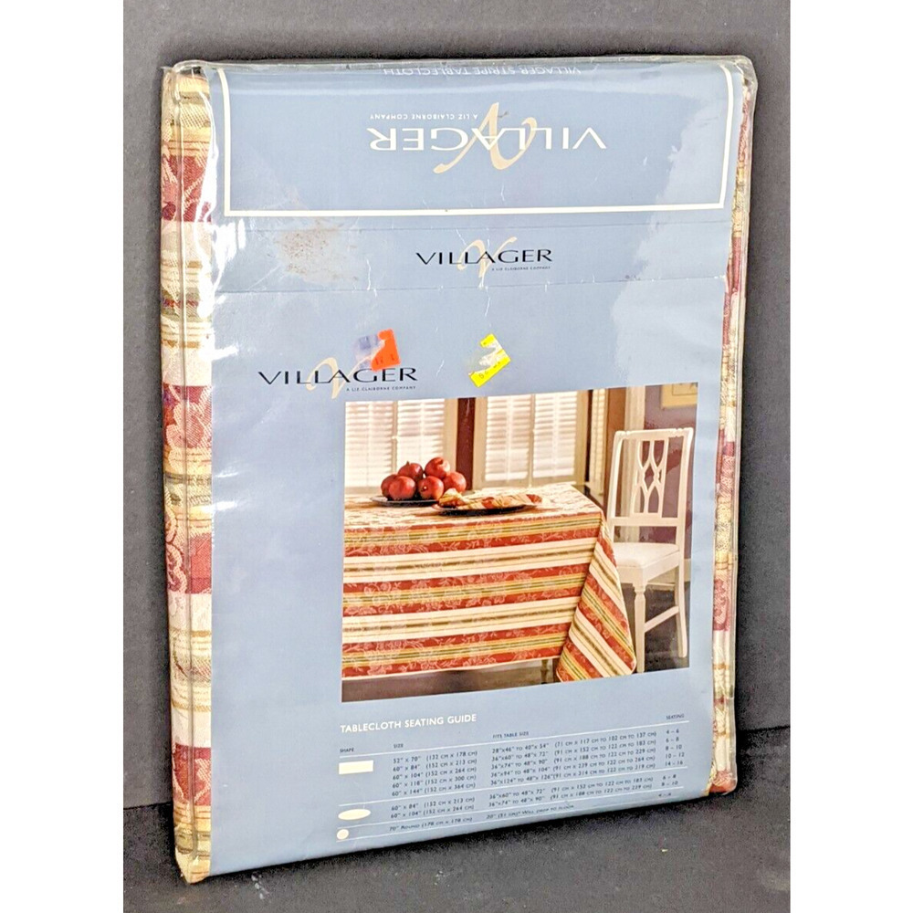 New Liz Claiborne Villager Striped 60 x 104 Rectangle Table Cloth Plus 4 Napkins